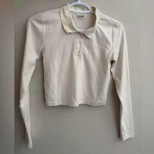 Aritzia Sunday Best Cropped Long-Sleeve Polo Top - Cream